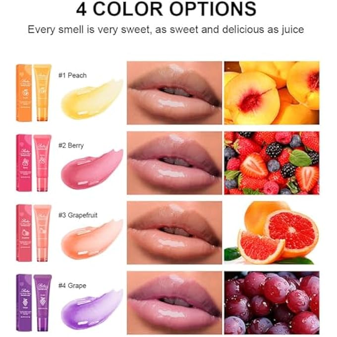 Balm 4PCS LIP BALM, FRUIT GLOWY WITH VITAMIN E, MOISTURIZING PLUMP LIP GLOWY BALM SET FOR WOMEN, REDUCE LINES, ENHANCE LIP COLOR, REPLENISHING MOISTURE AND RELIEVING DRY - Image 4